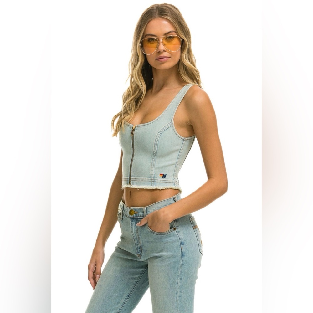 NWOT Aviator Nation 🌈 Vintage Denim Zip Front Bustier Size Medium